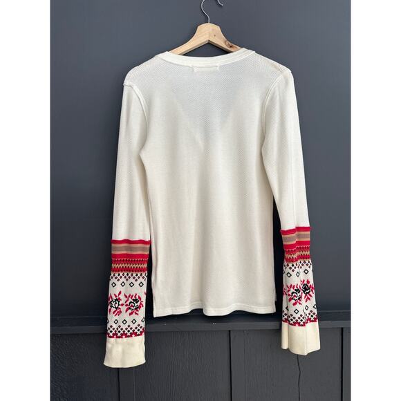 Free People Mikah Notch Neck Top Thermal Long Sleeve Cream Size Large - Picture 9 of 13